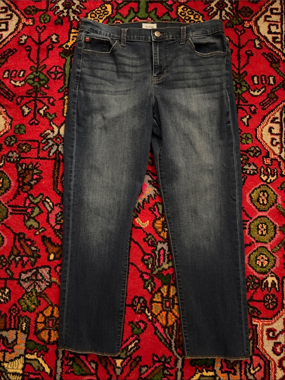 Hudson Jeans Straight Leg Denim in Medium Dark Blue